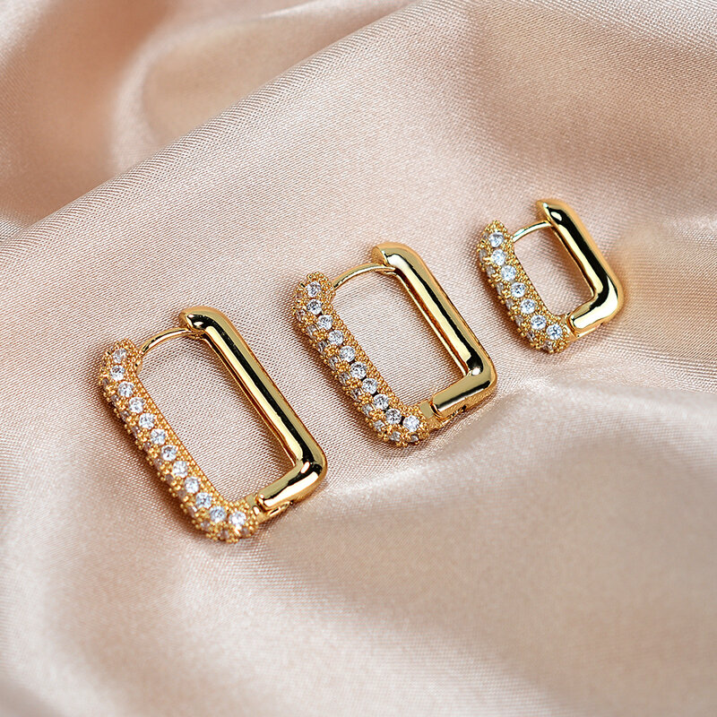 2022 minimalista geometrico quadrato cristallo CZ grandi orecchini a cerchio Huggies per le donne moda oro colore metallo gioielli da sposa regalo