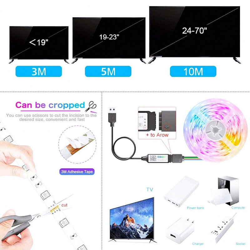 Светодиодная лента, стандарт Wi-Fi, Bluetooth, управление 3528/5050 RGB, светодиодные лампы, гибкая лента, светодиодные лампы, 1 м-30 м, 5 В, USB TV, подсветка