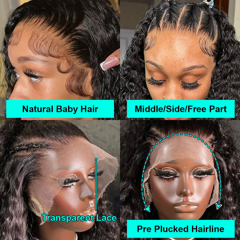 Pelucas de cabello humano Remy HD para mujeres negras, peluca de onda profunda 360, encaje frontal 13x6 HD, cierre de encaje 13x4 HD, transparente, brasileño