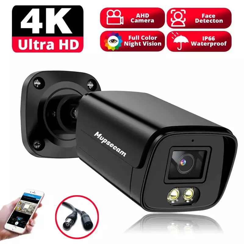 Cámara bala CCTV AHD de visión nocturna para el hogar, dispositivo de grabación de 8MP mejorada, 2Led de mayor potencia, 24H a todo Color, 4K, Led luminoso, H.265, 6 en 1