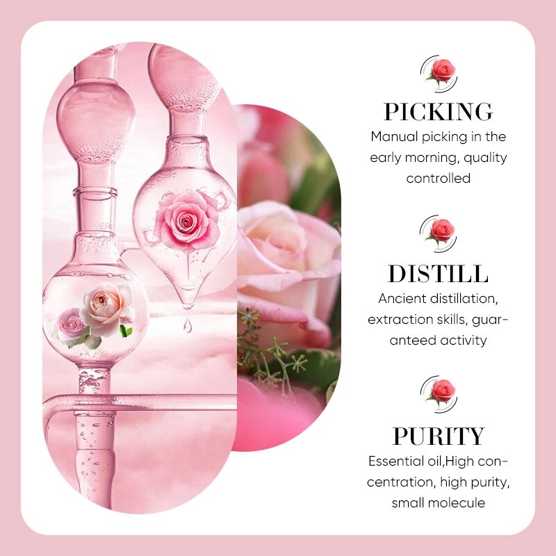 Huile essentielle de rose naturelle, hydratante, blanchissante, massage, effet château, soins de la peau, lifting du visage, raffermissant, anti déformable