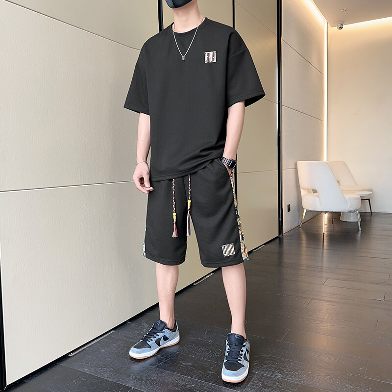 Conjunto de 2 piezas con estampado de gofres para hombre, chándal holgado de estilo Harajuku, ropa de moda, novedad de verano, 2024