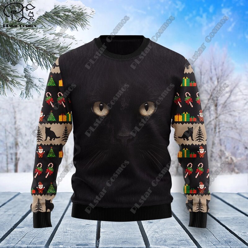 3D impresso camisola do Natal para mulheres, camisola ocasional do inverno, streetwear, árvore, Papai Noel, tatuagem, gato, animal, veado, urso, M7