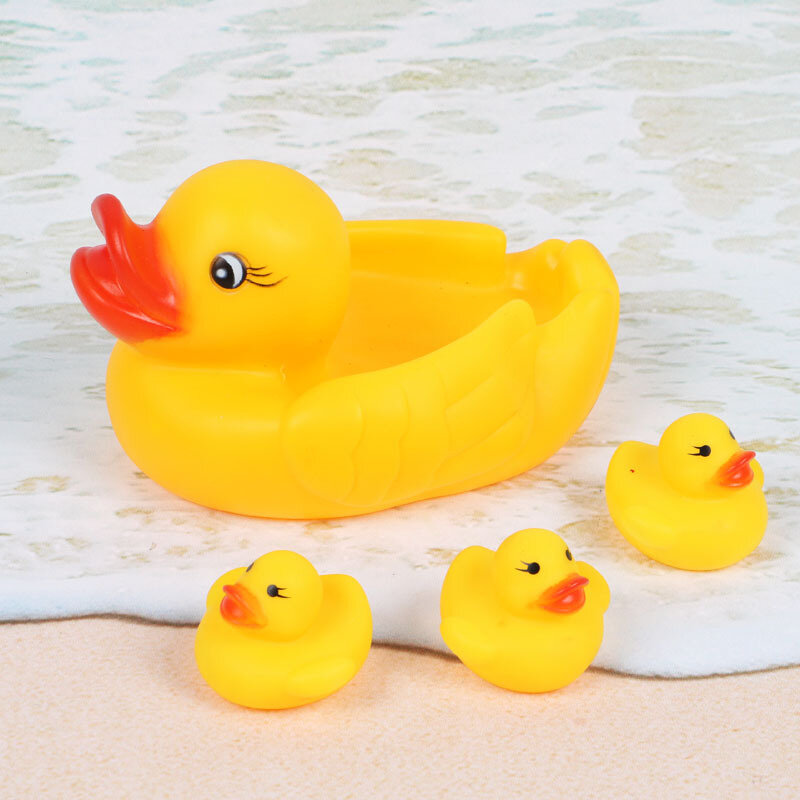 4PCS Baby Toys Water Floating Children Water Toys Yellow Rubber Duck Ducky Baby Bath Toy for Kids Squeeze Sound Squeaky Pool