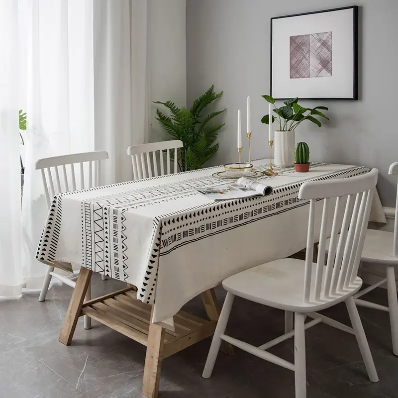 Taplak meja geometris katun Linen pertanian rumah persegi panjang dicetak Boho penutup meja dapat dicuci untuk dekorasi meja makan dapur