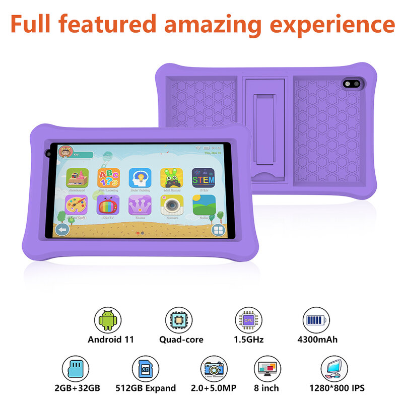 Qps 8 Inch Tablet Android Pc 4500Mah 2Gb Ram 32Gb Rom Kinderen Leren Kiddies Tabletten Kids Tablet met Houder