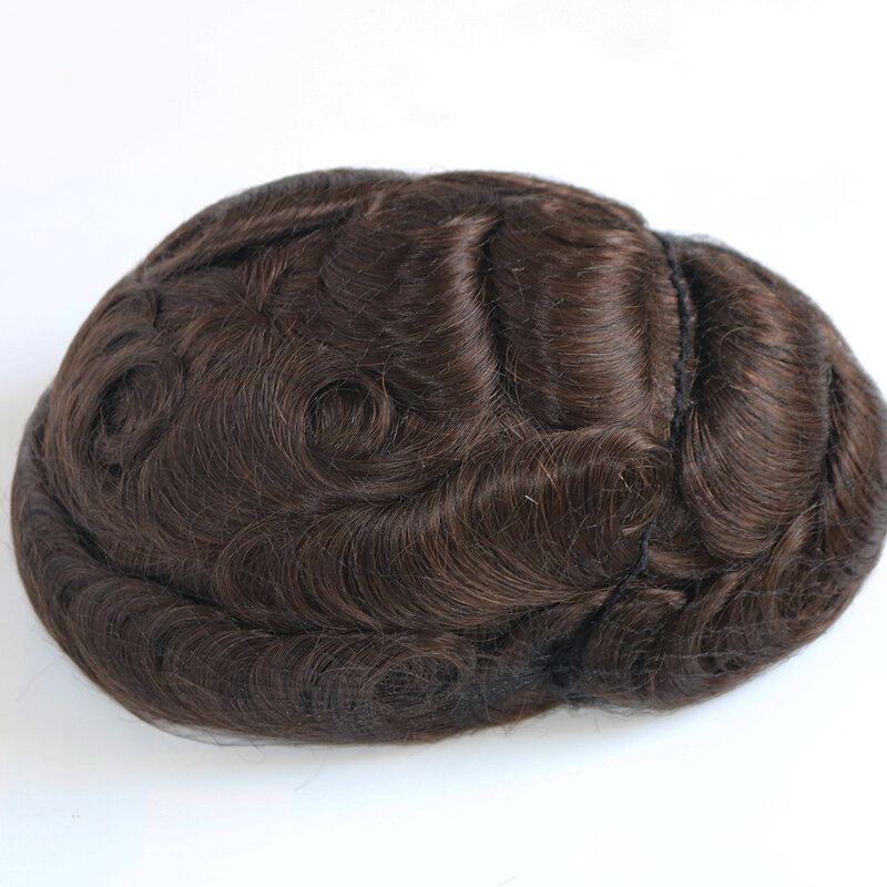 Мужской парик кофейного цвета из человеческих волос, парик из переплетенных волос, на сетке, с системой замены, прочные и дышащие, распродажа