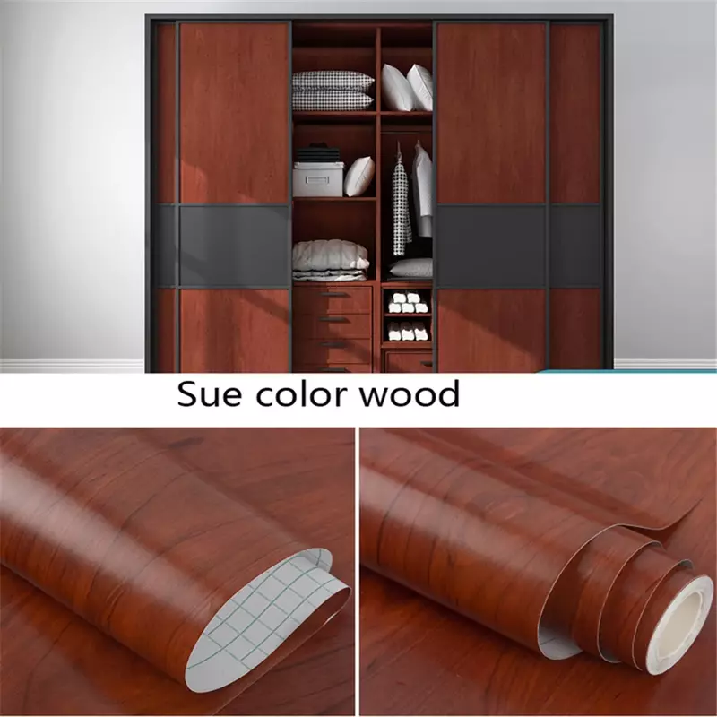 Papel tapiz de PVC de grano de madera para puerta, armario, mesa, muebles, pegatinas autoadhesivas impermeables, película de decoración del hogar, 80cm de ancho