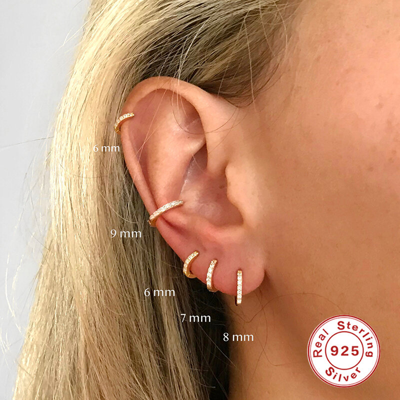 Brinco de aro pequeno para mulheres em prata 925, cartilagem perfurante da orelha, trago, círculo fino simples, fivela antialérgica, 1 par
