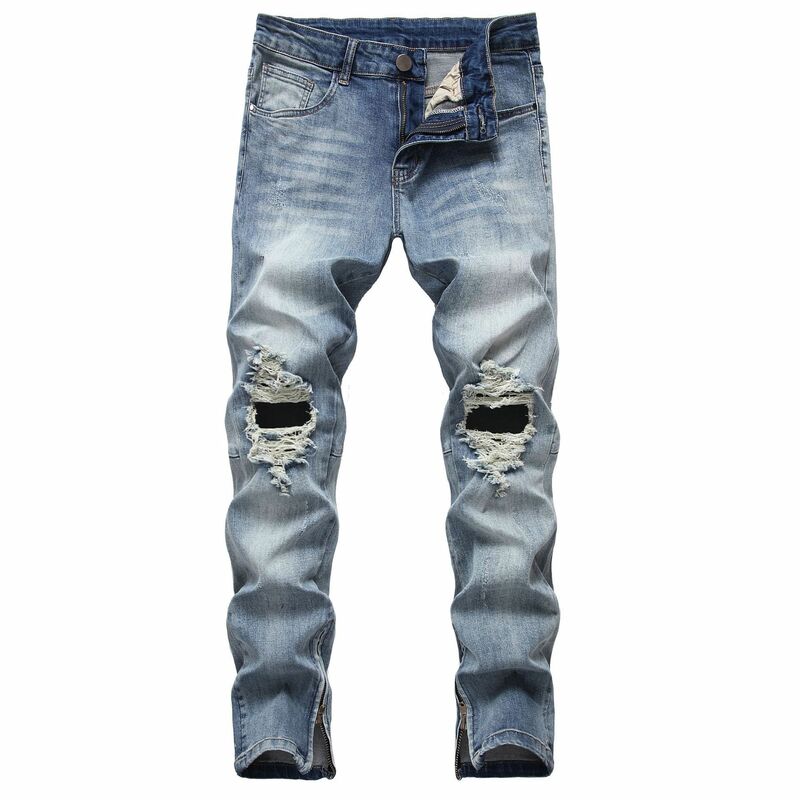 Pantalones vaqueros informales desgastados para hombre, Jeans negros puros, europeos y americanos, nuevos