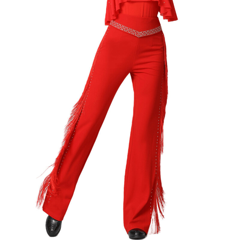 Conjunto de pantalones con borlas laterales para mujer, traje de pierna ancha, Color sólido, ropa de baile, vacaciones, Sexy, nuevo