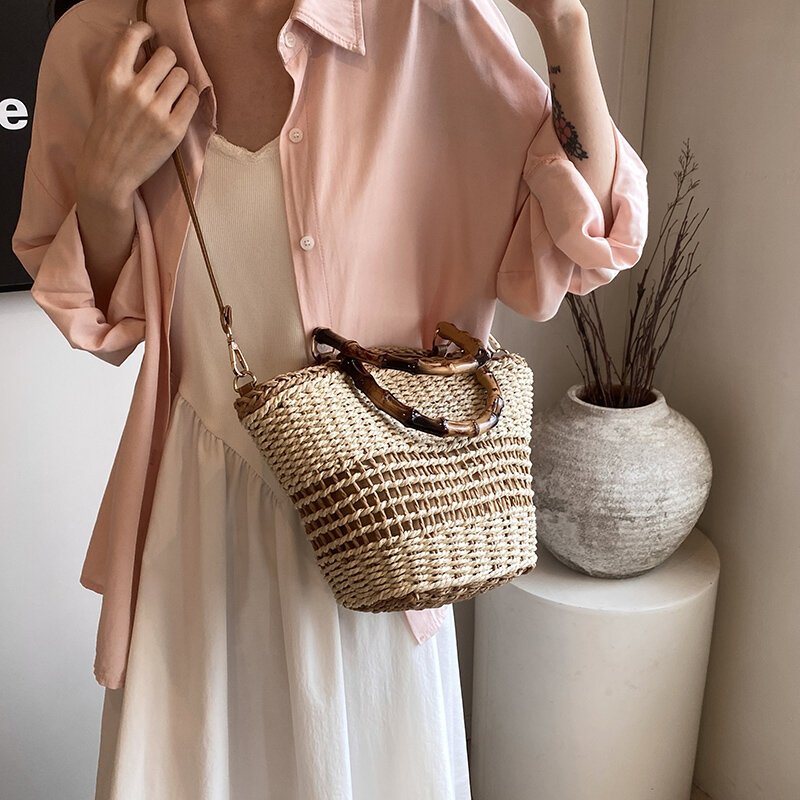 Летняя женская сумка на плечо, ажурная сумка, плетеные соломенные сумки ручной работы, богемная Повседневная Женская пляжная сумка, модная женская сумка через плечо