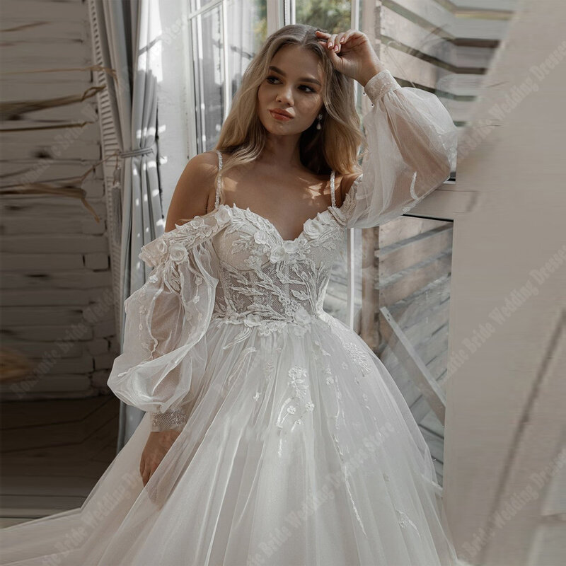 Elegant Sweetheart Collar Women Wedding Dresses Bright Tulle Bridal Gowns Mopping Length  Lace Princess 2024 Vestidos De Novias