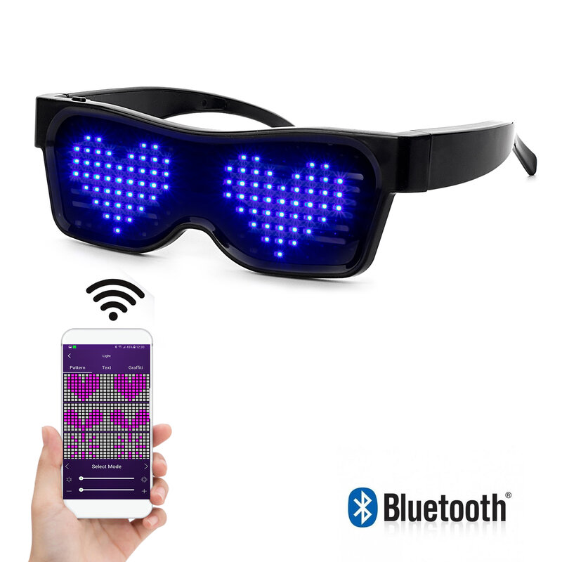 Bluetooth programmabletext carregamento usb display led óculos dedicado discoteca dj festa de natal aniversário brinquedo das crianças presente