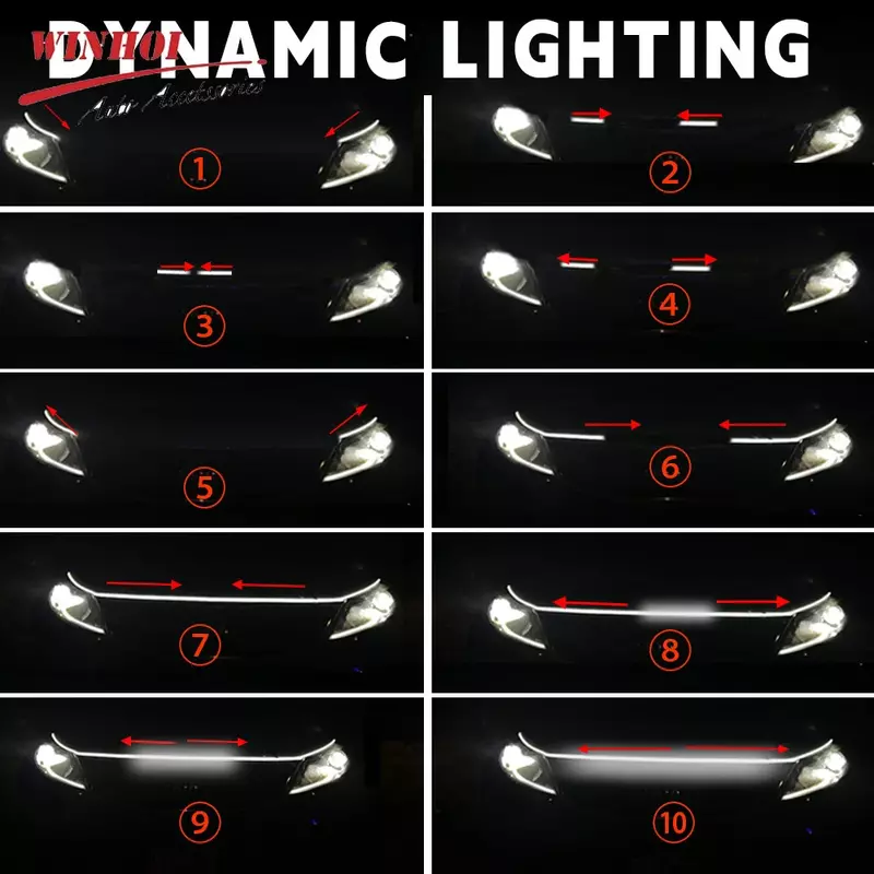 Digitalização Começando LED Car Hood Light Strip, Lâmpada Decorativa Flexível, Luzes Diurnas, Auto Farol Tiras, Montagem Do Carro, DRL