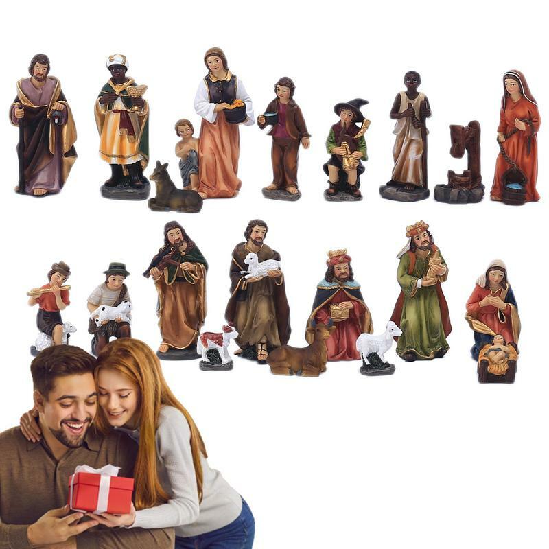 Christmas Nativity Scene Set Set Of 20pcs Realistic Manger Statue With Vivid Expression Collectible Figurines For Living Room