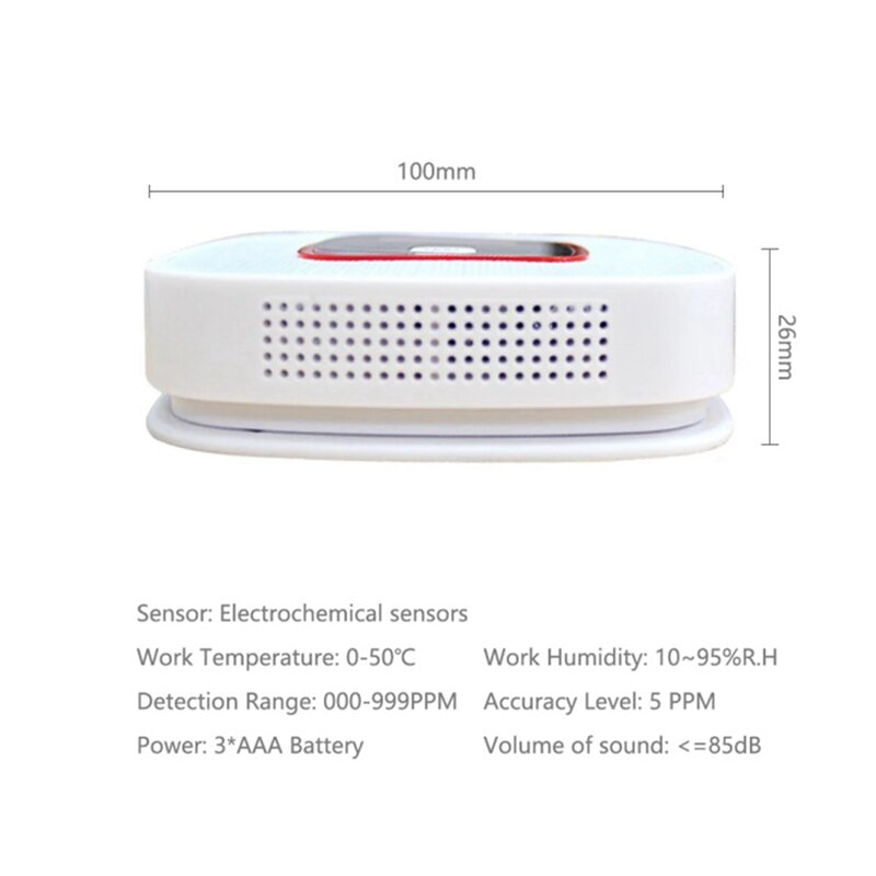 Detector de monóxido de carbono de plástico CO, Sensor de alarma para seguridad del hogar, alerta acústica y óptica