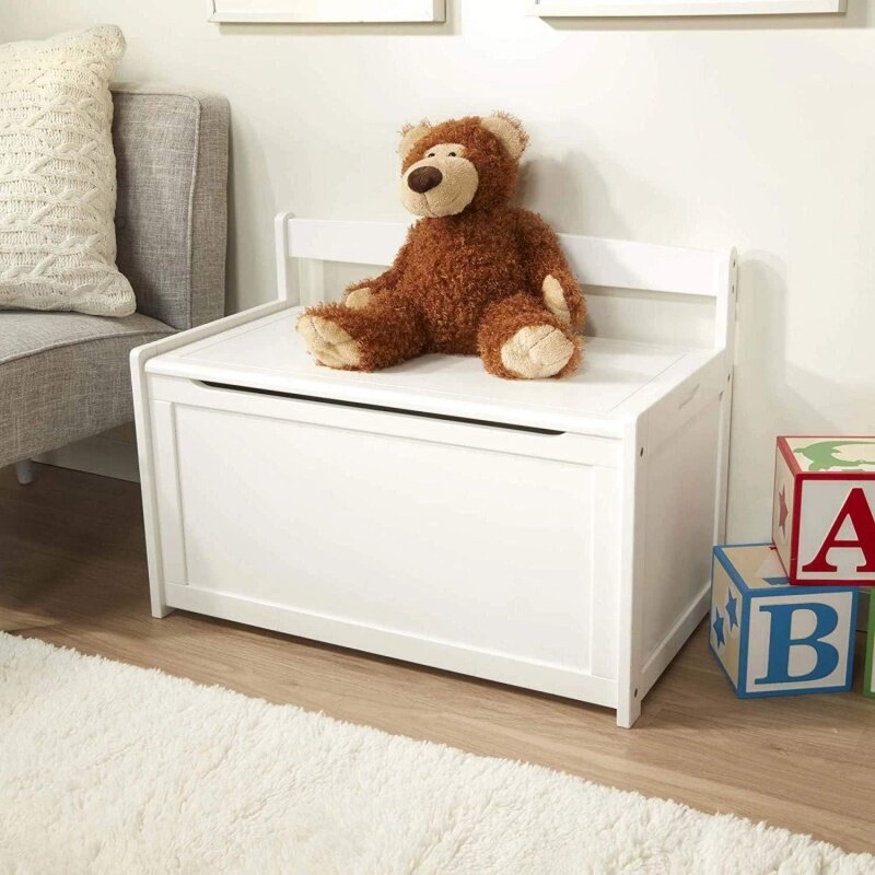 Melissa & Doug Wooden Toy Chest - White Furniture for Playroom - Kids Toy Box, Wooden Storage Organizer, Children's Furnitur