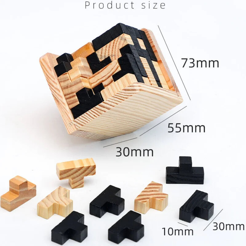 3D Cube Puzzle Luban Interlocking Creative Educational Wooden Toy Brain IQ Mind Early Learning Game Gift Children Letter 54T