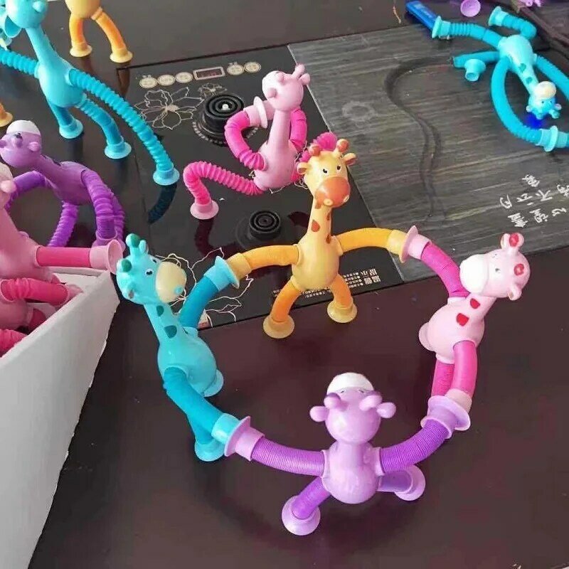 Świąteczne zabawki dla dzieci z przyssawką typu Pop Tubes odprężająca teleskopowa żyrafa Fidget czuciowy miech antystresowy