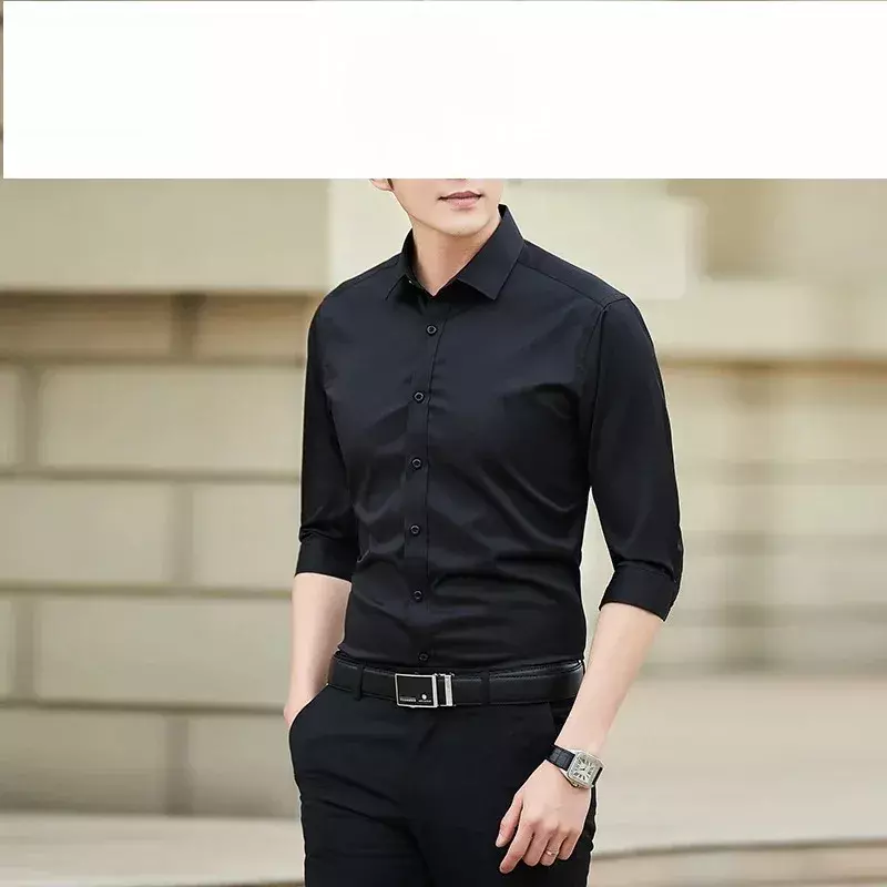 Spring Autumn Men's Solid Turn-down Collar Button Long Sleeve Shirt Cardigan Office Lady Casual Formal Vacation England Tops