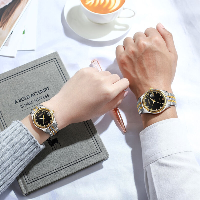 Moda chenxi relógios das mulheres dos homens strass dial marca superior casais de luxo quartzo completa aço inoxidável relógio à prova dwaterproof água calendário