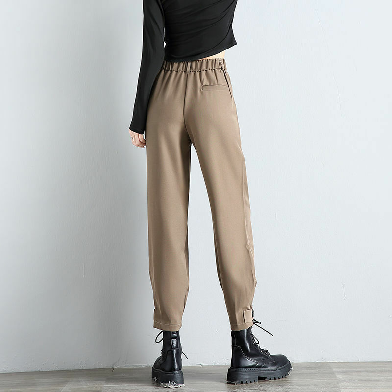 Pantalon pour femme, longueur cheville, Chic, Style Safari, couleur unie, taille Empire, ample, confortable, avec plis sur mesure