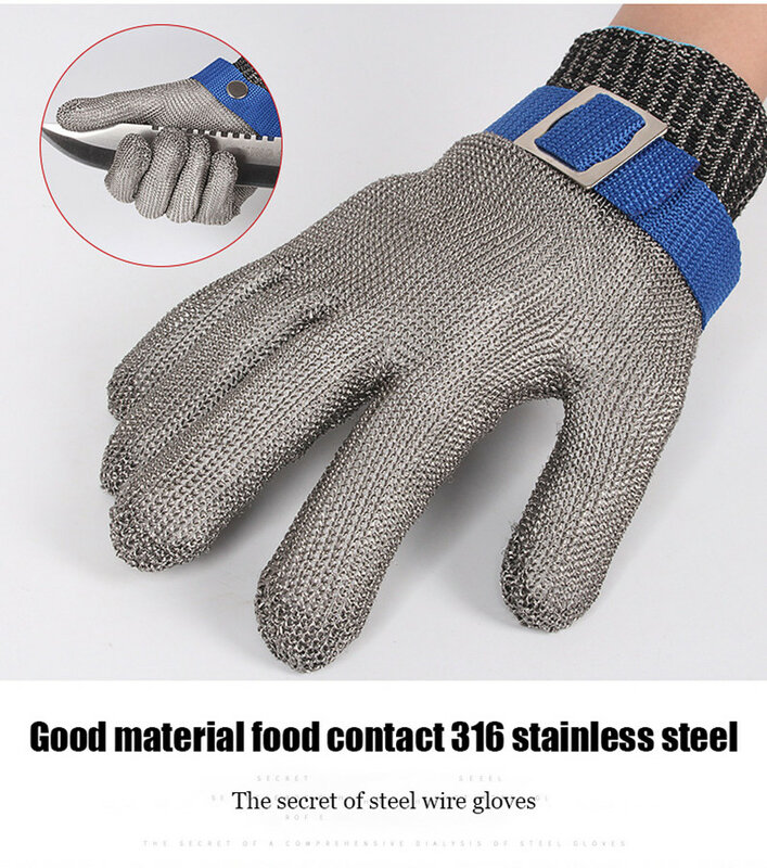 Aço inoxidável grau 5 anti-corte resistente ao desgaste abate jardinagem mão proteção trabalhista seguro luvas de fio de aço 1 pçs