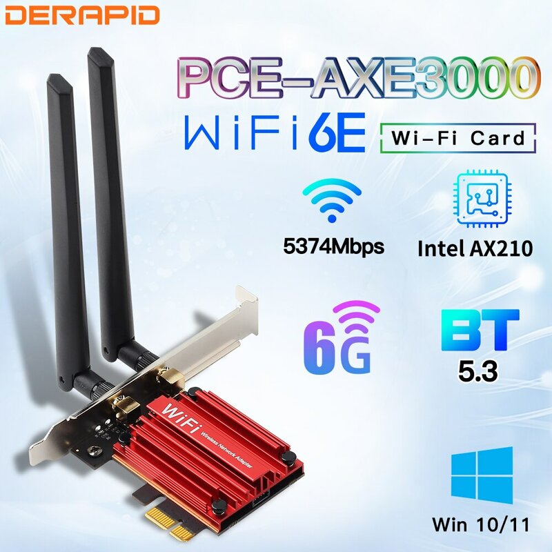 WiFi6E-tarjeta WiFi Intel AX210, adaptador de red inalámbrico para PC, Bluetooth 5,3, Triple banda, 2,4G/5GHz/6GHz, 802.11AX, AX200, PCI Express