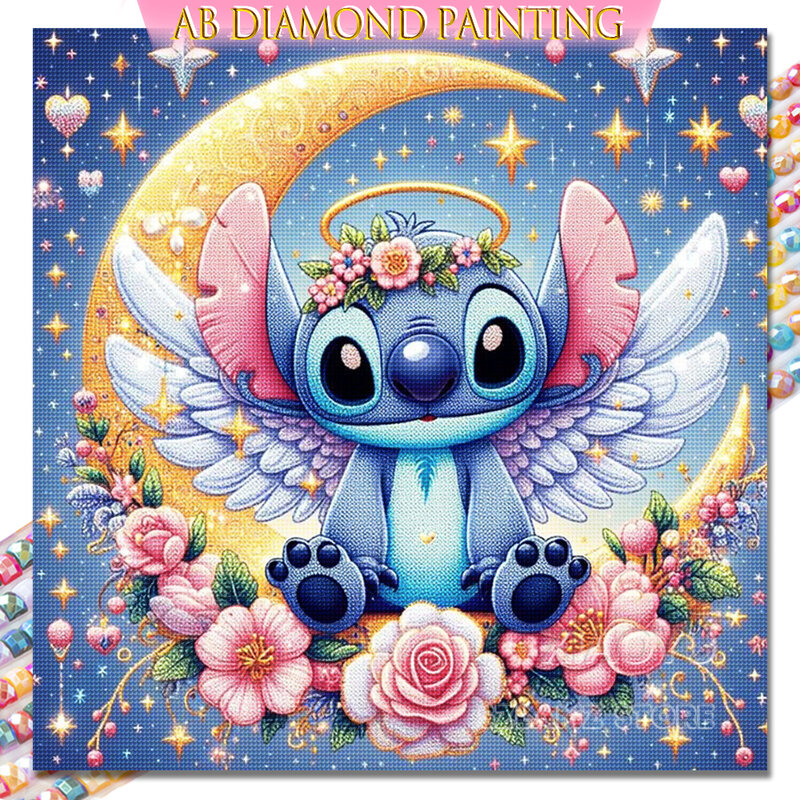 Disney-5D Diamond Broderie Cartoon Stitch and Flower Painting, Drill AB, Round and Square Mosaic, Animal Decoration for Home, DIY New