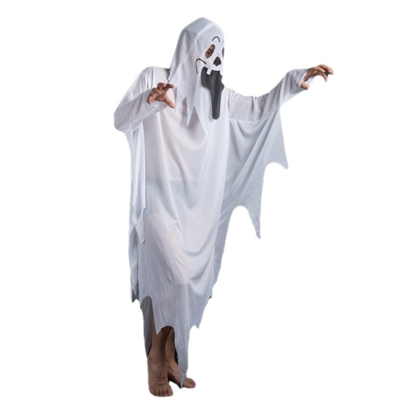 Jubah Horor Halloween Jubah Kostum Cosplay Tanpa Wajah untuk Pria Wanita Dewasa