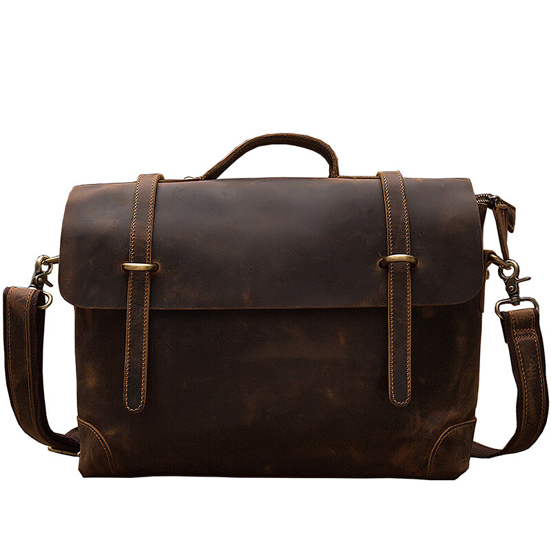 Handmade Crazy Horse Leather Shoulder Bag For Men Genuine Leather Cross body Bag Vintage Briefcase Cowhide Office Messenger Bag