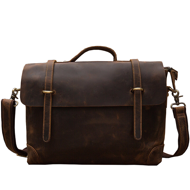 Handgemaakte Gekke Paardenleren Schoudertas Voor Heren Echt Lederen Crossbody Tas Vintage Aktetas Koeienhuid Office Messenger Bag