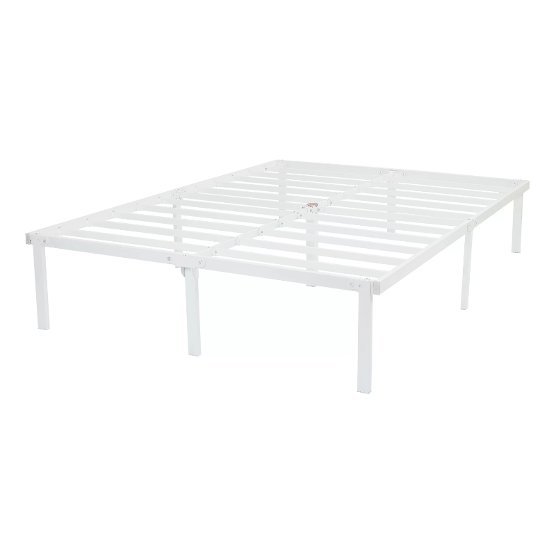 14" Heavy Duty Steel Slat Queen Platform Bed Frame, White