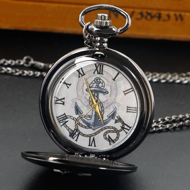 3D Rope Black Sailing Design Quartz Pocket Watch Pendant Chain FOB Watch Jewelry Necklace for Men Women Collectibles