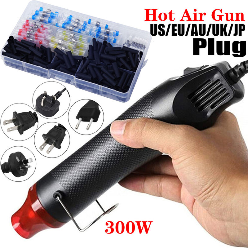 300W elektryczny Mini Heat Gun Handheld Hot wiatrówka z 300 sztuk termokurczliwe Butt dla DIY Craft tłoczenie Shrink owijania pcv