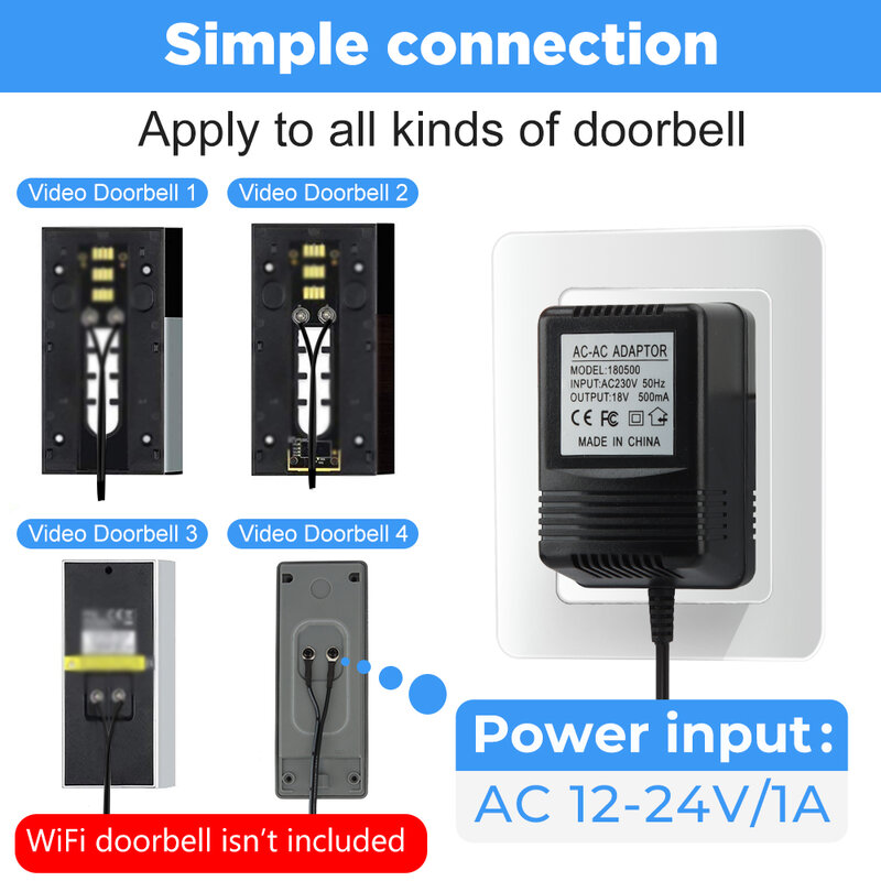 18V AC Transformer Charger EU UK US Plug Power Adapter 220V-240V For Wifi Smart Video Doorbell Camera Video Door Bell Ring