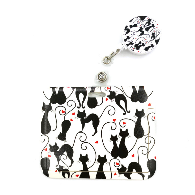 Черный кошки лапы держатель для карт для женщин мужчин деловой ремешок чехол для бейджа для карт женский Чехол для карт шнурок для студентов визитница для удостоверения личности сумки