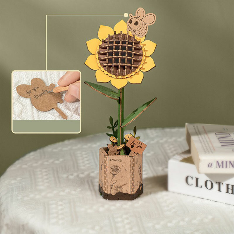 Buquê de flor de madeira DIY para namoradas, belos presentes de mão, materiais eco-friend, 3D Wooden Puzzle, Decor