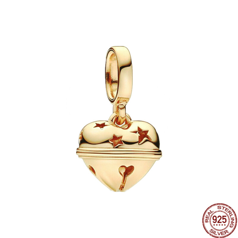 Colgante de plata de ley 925 para mujer, abalorio de serie chapado en oro brillante fino, compatible con pulsera Pandora Original, regalo de joyería artesanal