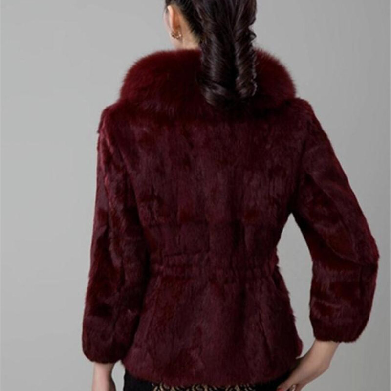 Mantel bulu imitasi wanita, pakaian mantel wanita kerah bulu rubah ramping modis musim gugur dan dingin