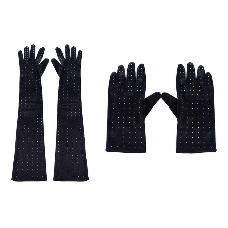 Sexy Hollow Fishing Net Gloves Women Party Punk Elastic Mesh Gloves Diamonds Full Finger Gloves Satin Mittens