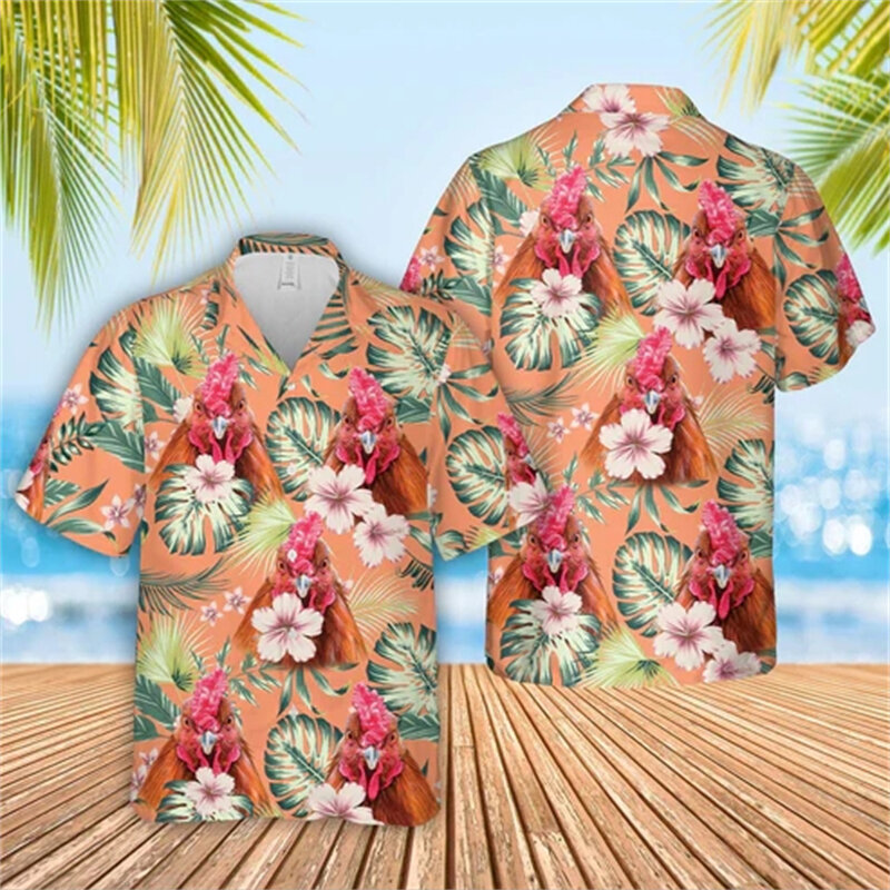 Vaca havaiana feminina estampada camisa de praia Aloha Animal manga curta blusa de lapela, botão de moda Y2K Tops, verão, férias