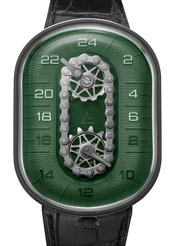 Ângulos Tempo Chain Watch, Glow Movimento suíço, Grande Dial Oval Sapphire Niche, Mecânica Automática