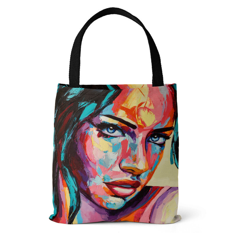 Bolso de mano con diseño de cara de póster para mujer, bolsa de compras de gran capacidad, a la moda, personalizable