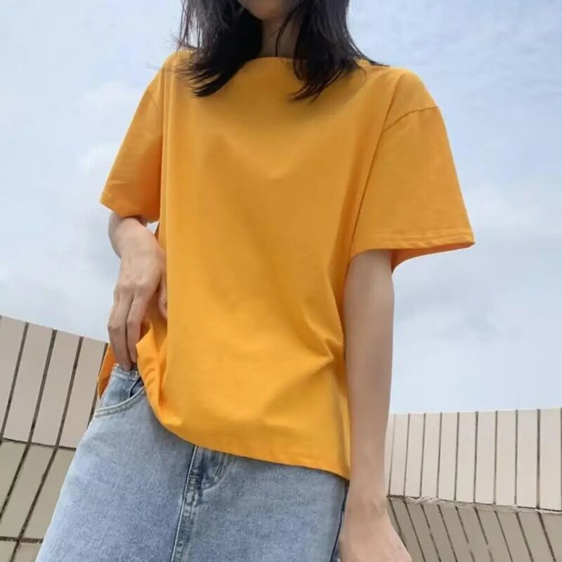 Short Sleeve Tee Shirt Women Multicolor T-shirt Summer Casual Women's O-neck T-shirt Solid Color Basic Tee Loose for Streetwear