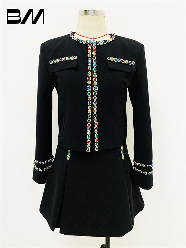 Klassieke kralenjack korte jurk, elegante feestjurk, tweedelige outfit, charmant, 2024