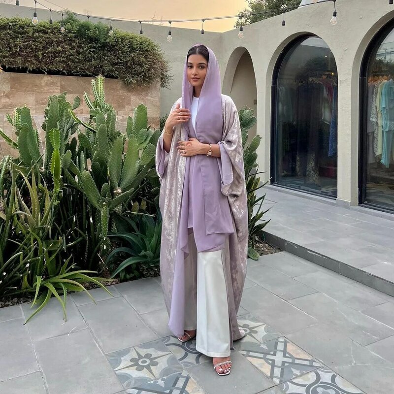 Marocain Abaya Satin untuk wanita Muslim gaun sederhana Dubai Kaftan Turki Abaya Arab Saudi jubah Arab Islam Jalabiya Kimono Cardigan