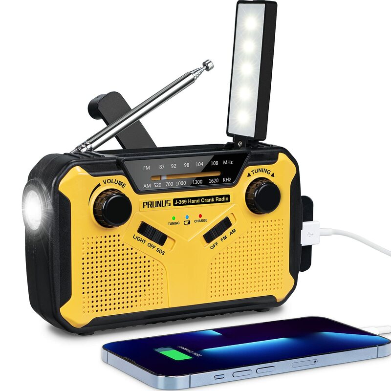 راديو AM/FM محمول للطوارئ ، كرنك يدوي ، USB ، بطاريات AA ، الشعلة القابلة لإعادة الشحن ، مصباح القراءة ، إنذار SOS لحالات الطوارئ