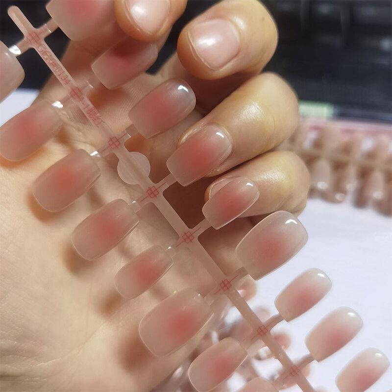 30pcs Blush Gradient Press On Nails Simple Square Nude French Fake Nails Detachable False Nails Full Finished Stick-on Nails